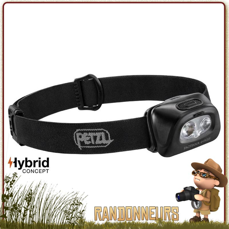 Lampe Frontale PETZL Tactikka Plus Noire Éclairage lentilles bleu, rouge, vert de vision nocturne