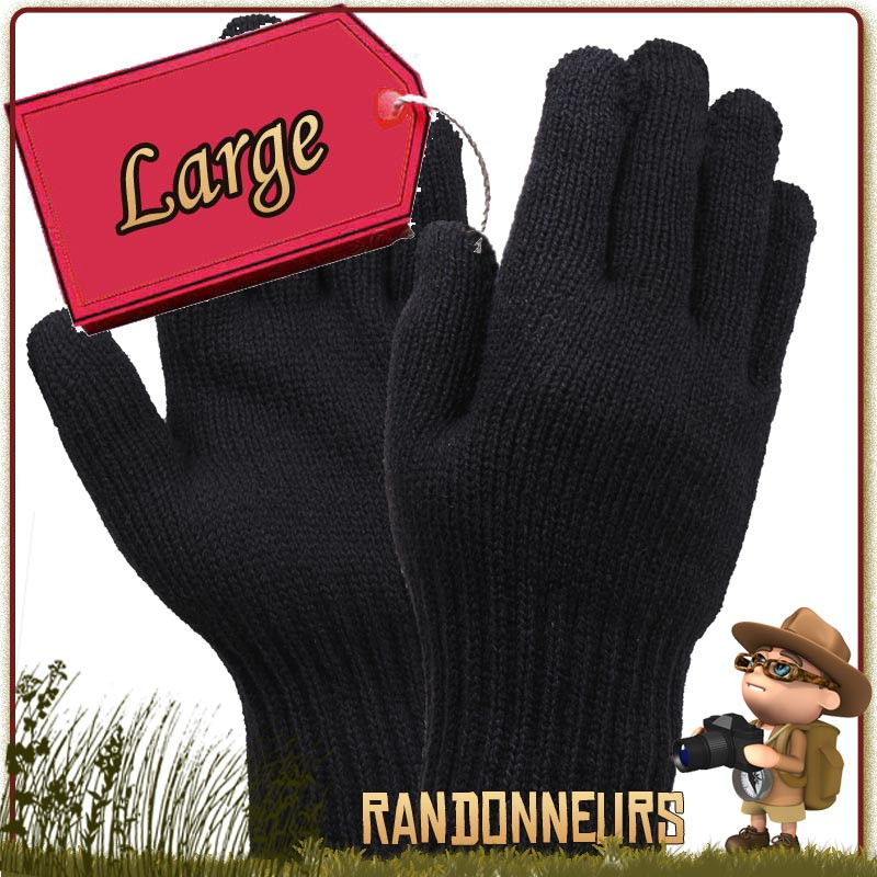 Gants Laine Noir Rothco de chasse, randonnée bushcraft ou opex militaire