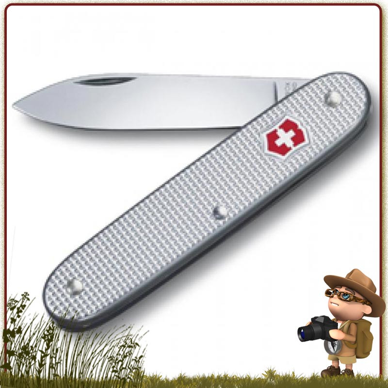 Couteau Suisse Victorinox STURDY lame 6.5 cm. Manche 9.2 cm alox quadrillé teinté argent