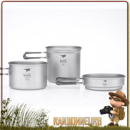 Set Popote Titane 3 Pieces Keith avec pot, casserole et poele ultra leger pour randonner