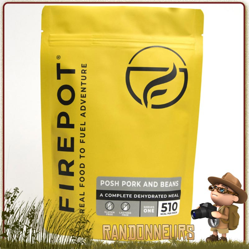 repas deshydrate en sachet pour randonner Porc et Haricots somptueux Firepot