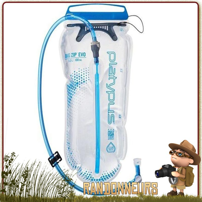 poche d'hydratation pour sac à dos randonnée BIG ZIP EVO 3 L de Platypus sans arrière gout bpa légère pour sac dos