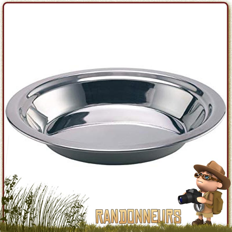 Assiette Creuse Camping Inox diamètre 22 cm. Compacte et robuste idéale pour un campement bivouac bushcraft