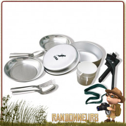 Popote Scout Aluminium cao 2 deux Personnes 12 pièces (faitout, poêle, assiette, cuiller, fourchette, pince, gobelet