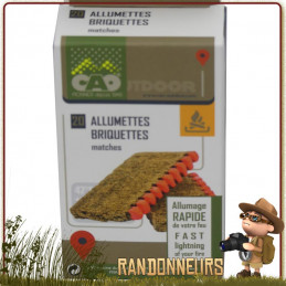 Boite de 20 allumettes briquettes pour l'allumage d'un feu de camp bushcraft à base de bois et de cire longue durée