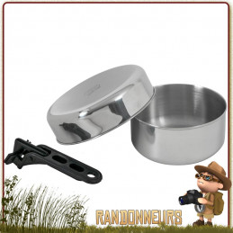 Set Popote Bivouac Inox Biwak Junior RELAGS avec pot inox, poele et pince preneuse de camping