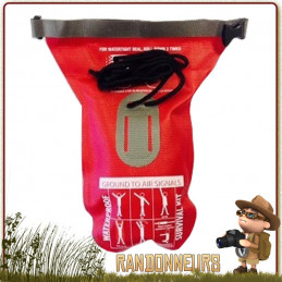 Kit survie étanche BCB complet, pochette étanche rouge avec indication des signaux de survie pour les secours