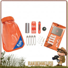 Kit survie SCOUT SOL une pochette étanche et de différents accessoires (couverture survie, sifflet, amadou tinder, boussole