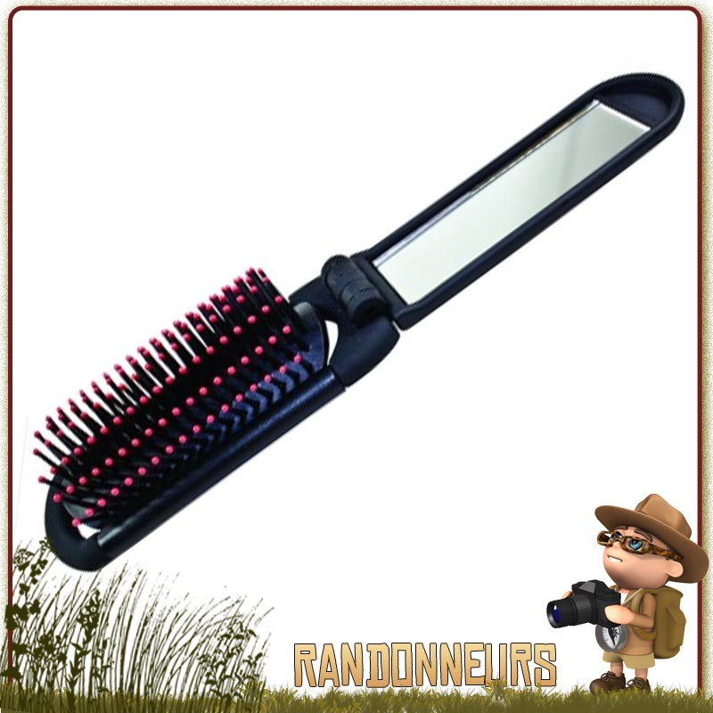 Brosse à Cheveux Pliante avec Miroir CAO randonnée voyage camping