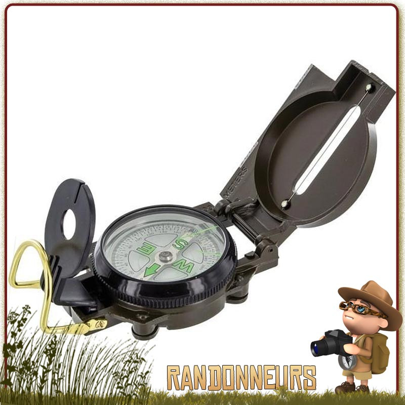 BOUSSOLE STYLE MILITAIRE LOUPE SYSTEME DE VISEE CAMPING RANDONNEE SCOUT  TREKKING